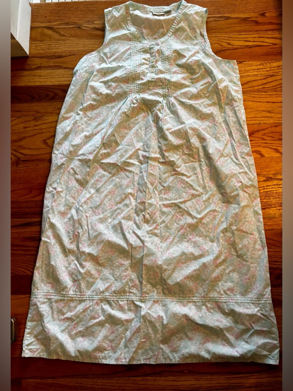 L.L. Bean Pale Blue Sleeveless Nightgown with Pink Floral Motif